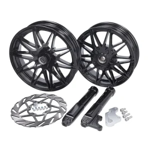 Fast Arrow Pro - Sportvelgen Piaggio Zip + Remschijf + Vorkpoten + Banden - Glans- of Matzwart - Voor 12 inch / Achter 11 inch - Complete Kit